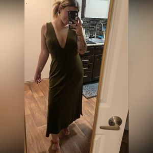 Jenny Yoo Velvet V-neck Midi Dress